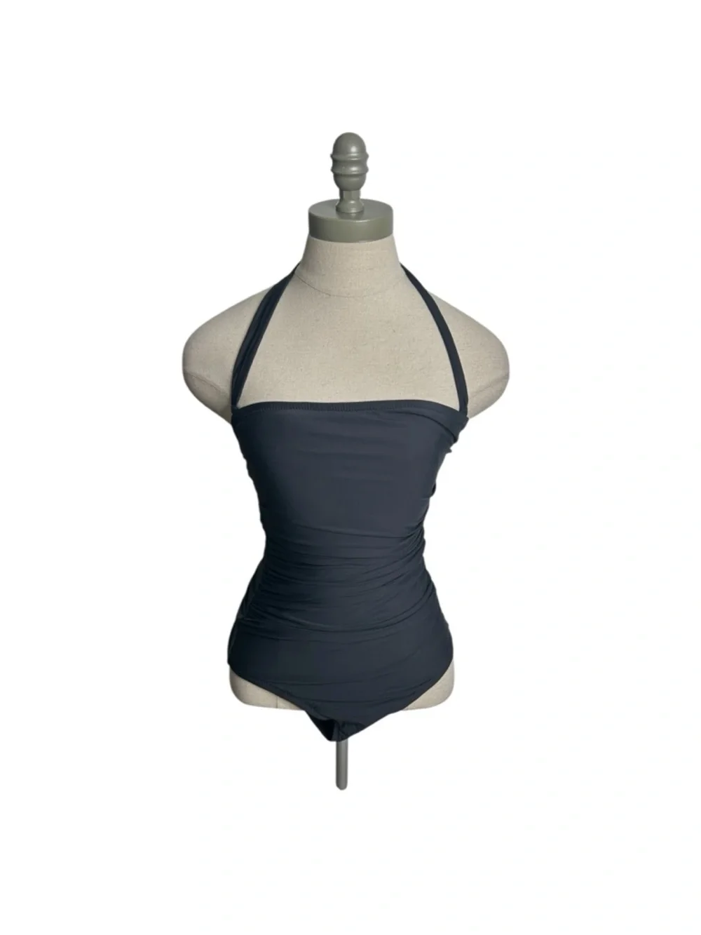 J.Crew Classic Black Bandeau Halter One-Piece Ruched Swimsuit Women's US4- D Cup